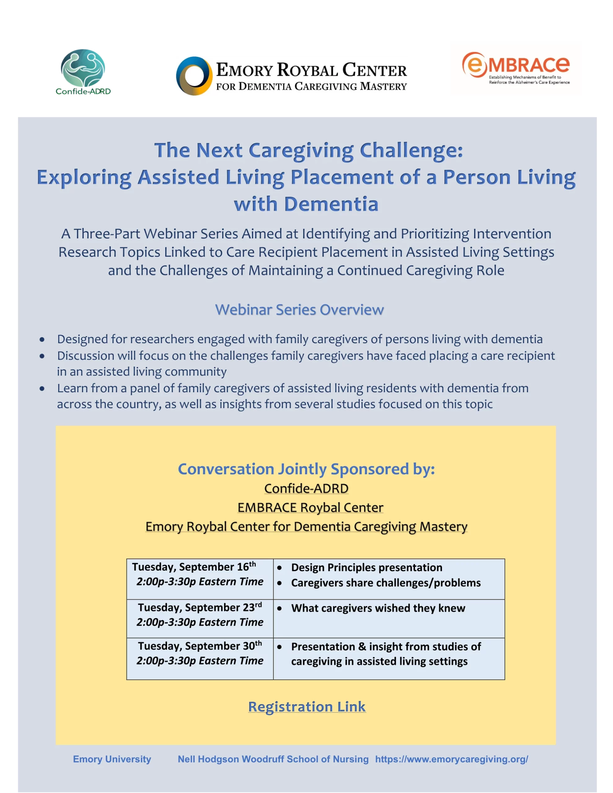 Flyer for The Next Caregiving Challenge webinar series